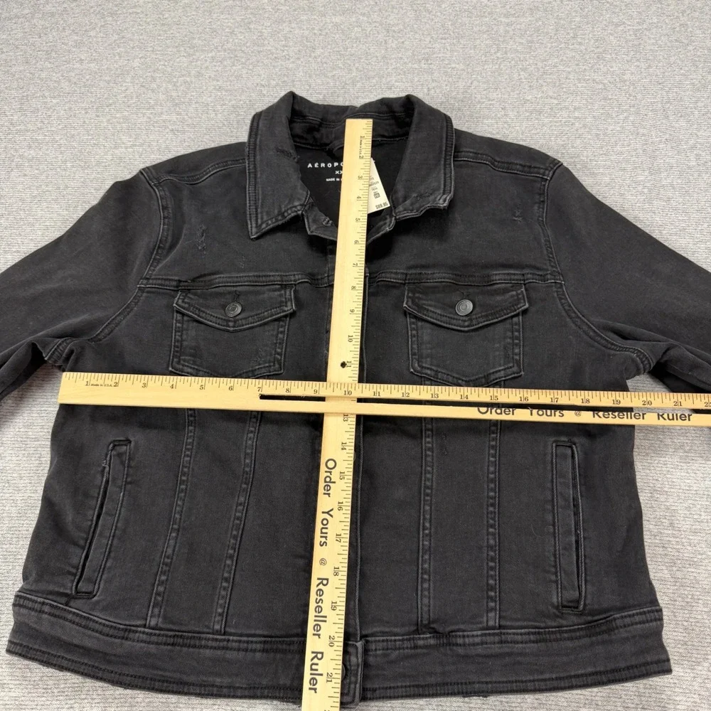 Aeropostale Mens Black Distressed Denim Trucker Jacket‎ XXL 7834-001 New